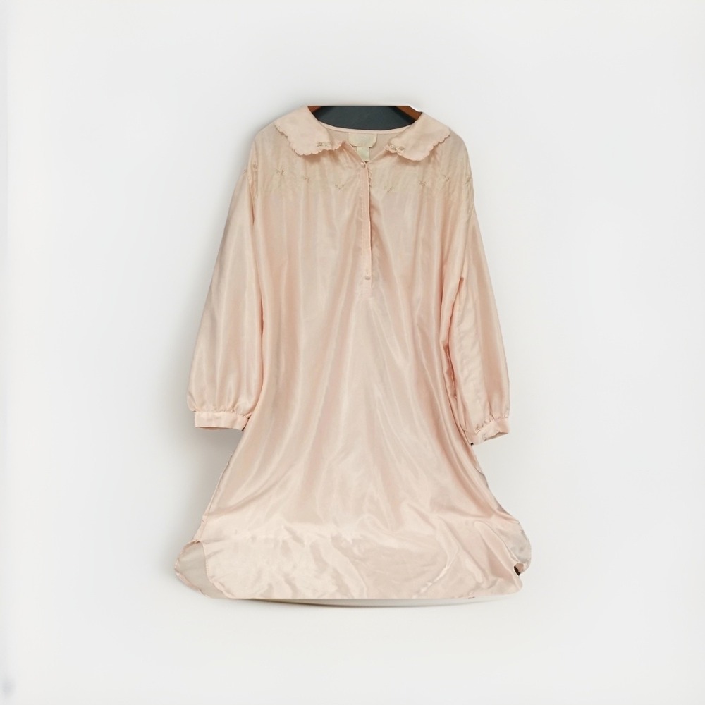 Aria Pink VTG Satin Floral Cottagecore Long Sleeve Night Gown Sz M